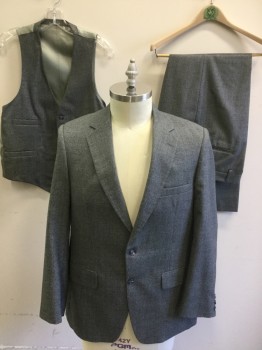 Mens, Suit, Pants, BOTANY 500, Gray, Black, White, Wool, 2 Color Weave, 34/31, Flat Front,