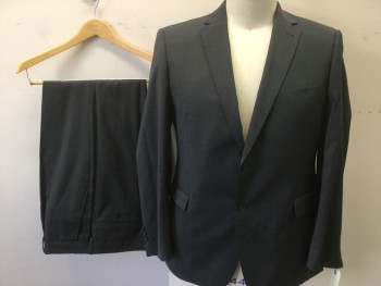 BLACK BROWN, Dk Gray, Wool, Solid, 2 Buttons,  Notched Lapel, 3 Pockets, 2 Back Vents