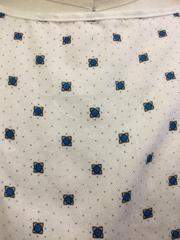 N/L, White, Black, Blue, Poly/Cotton, Dots, Novelty Pattern, White Trim Round Neck,  Raglan Short Sleeves, Open Back with 2 White Ties.