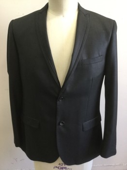 Mens, Sportcoat/Blazer, TAZIO, Charcoal Gray, Silk, Solid, 44R, Peaked Lapel, Satin Pleat Detail on Lapel, 2 Button Front, Pocket Flaps, 2 Toned Silver Paisley Lining