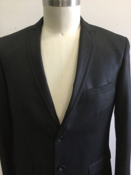 Mens, Sportcoat/Blazer, TAZIO, Charcoal Gray, Silk, Solid, 44R, Peaked Lapel, Satin Pleat Detail on Lapel, 2 Button Front, Pocket Flaps, 2 Toned Silver Paisley Lining