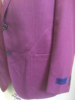 Mens, Sportcoat/Blazer, DAVID DONAHUE, Purple, Wool, Birds Eye Weave, 42R, Berry Pinkish-Purple Hue with Dotted Weave, Single Breasted, Notched Lapel, 2 Buttons, 3 Pockets Including 2 Large Patch Pockets at Hips,  Hand Picked Stitching at Lapel, Gray Lining