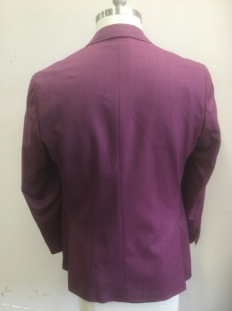 Mens, Sportcoat/Blazer, DAVID DONAHUE, Purple, Wool, Birds Eye Weave, 42R, Berry Pinkish-Purple Hue with Dotted Weave, Single Breasted, Notched Lapel, 2 Buttons, 3 Pockets Including 2 Large Patch Pockets at Hips,  Hand Picked Stitching at Lapel, Gray Lining