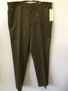 Mens, Slacks, FOX 719, Brown, Polyester, Wool, Solid, 36/28, Flat Front, 4 Pockets, Cuffed