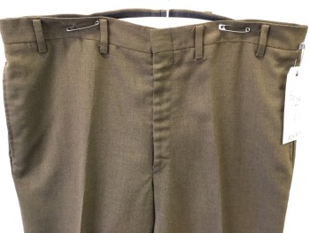 Mens, Slacks, FOX 719, Brown, Polyester, Wool, Solid, 36/28, Flat Front, 4 Pockets, Cuffed