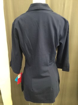 Womens, Nurse, Top/Smock, EXCEL, Midnight Blue, Polyester, Spandex, Solid, XS, Collar Attached, Zip Front, 3/4 Sleeves, Patch Pockets