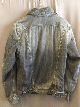 Mens, Jean Jacket, DIESEL, Faded Black, Cotton, Solid, S, Denim Jacket, Button Front, Flap Pockets, Shearling Lining