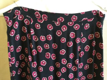 Womens, Skirt, Below Knee, WHISTLES, Black, Maroon Red, Red Burgundy, Cream, Rayon, Floral, 27, 1" Waist Band, Flair Bottom with Uneven Ruffle Work, Side Zip