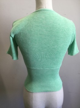 N/L, Mint Green, Lt Pink, Lt Yellow, Blue, Polyester, Acrylic, Novelty Pattern, Novelty Stripe, Ribbed Knit Scoop Neck, Solid Mint Short Sleeves, Solid Mint Ribbed Waistband