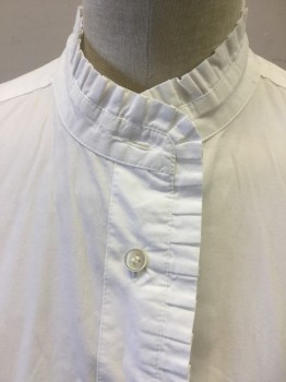 Womens, Blouse, J. CREW, White, Cotton, Solid, 2P, Button Front, Self Ruffle Trim, Band Collar with Self Ruffle Trim, Long Sleeves, Cuffs with Self Ruffle Trim (Double, See FC053460)