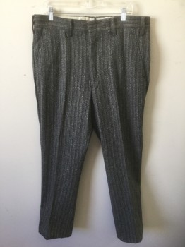 Mens, 1950s Vintage, Suit, Pants, ROBERT'S, Gray, Charcoal Gray, Red, Wool, Speckled, Stripes - Vertical , In:29+, W:37, Flat Front, Zip Fly, 4 Pockets,