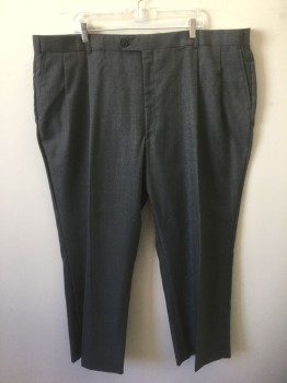 N/L, Gray, Polyester, Wool, Solid, Double Pleated, Button Tab Waist, Zip Fly, 4 Pockets, 1990's