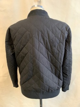 Mens, Casual Jacket, LEVI'S, Black, Cotton, Nylon, Solid, L, Quilted, Zip Front, Bomber Ribbed Knit Collar, Ribbed Knit Cuff/Waistband, 4 Pockets
