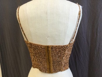 Womens, Top, THE LIMITED, Burnt Umber Brn, Brown, Ecru, Off White, Silk, Novelty Pattern, L, Self Diamond Quilt, Bra Top with Tiny Spaghetti Straps, Hook & Eye Back