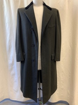 ROGER FEET, Charcoal Gray, Wool, Notched Lapel, Midnight Navy Velvet Collar, Single Breasted, Button Front, 3 Buttons, 3 Pockets, Long-line, 
*Distressed Collar, Sun-burnt Shoulders