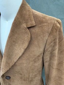 FANTASTIC, Brown, Cotton, Solid, Corduroy, Collar Attached, Clover Notched Lapel, 2 Flap Pockets, Long Sleeves,