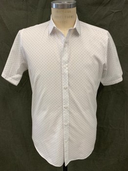 TOPMAN, White, Black, Poly/Cotton, Dots, Button Front, Collar Attached, Short Sleeves