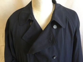 Mens, Coat, Trenchcoat, CHAPS-RALPH LAUREN, Black, Lt Brown, Polyester, Viscose, Solid, 56, Long Coat, Collar Attached, Double Breasted, Button Front, DETACHABLE Lining: (Shinny Champagne Upper and Light Brown Bottom), Raglan Long Sleeves with Short Belt & 2 Buttons, Self DETACHABLE Horizontal Quilt Belt