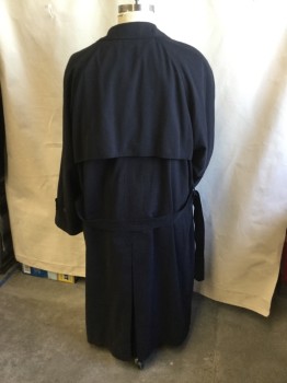 Mens, Coat, Trenchcoat, CHAPS-RALPH LAUREN, Black, Lt Brown, Polyester, Viscose, Solid, 56, Long Coat, Collar Attached, Double Breasted, Button Front, DETACHABLE Lining: (Shinny Champagne Upper and Light Brown Bottom), Raglan Long Sleeves with Short Belt & 2 Buttons, Self DETACHABLE Horizontal Quilt Belt