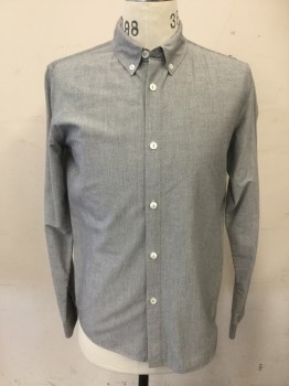 A.P.C., Lt Gray, Cotton, Birds Eye Weave, Button Front, Collar Attached, Button Down Collar, Long Sleeves