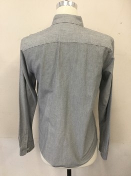 A.P.C., Lt Gray, Cotton, Birds Eye Weave, Button Front, Collar Attached, Button Down Collar, Long Sleeves