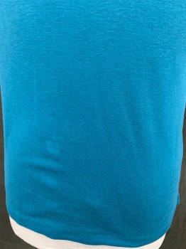 Mens, T-shirt, BLUE ISLAND, Teal Blue, Purple, Poly/Cotton, Color Blocking, M, S/S, Henley, 3 Buttons,  Ribbed Knit Collar/Cuff, * Discolored Spots on Front*