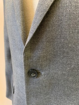 Mens, Sportcoat/Blazer, TASSO ELBA, Gray, Polyester, Rayon, Solid, Birds Eye Weave, 40R, Single Breasted, Notched Lapel, 2 Buttons, 3 Pockets, Navy Dotted Lining