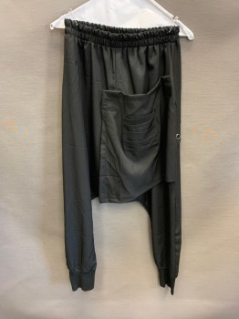 Womens, Pants, ELLA ZHU, Black, Polyester, Spandex, 28/21, Harem Pants, Elastic Waist, Large Flap With Velcro, 1 Pocket, Silver Grommets On Back, Knit Cuffs