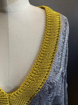 Womens, Pullover, RAG & BONE, Silver, Yellow, Viscose, Metallic/Metal, Solid, S, Yellow V-N, Yellow And Black Cuffs *Some Holes, See Pics*