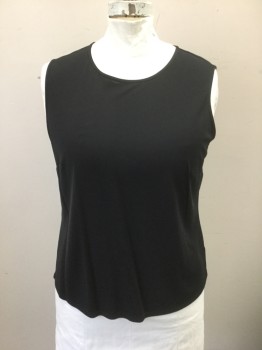 Womens, Shell, TALBOT'S, Black, Rayon, Spandex, Solid, 1X, Sleeveless, Scoop Neck, 1 Button at Center Back Neck