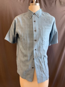 Mens, Casual Shirt, Royal Robbins, Blue, Modal, Polyester, Check , S, Button Front, Front Pocket, Collar Attached, 7 Buttons