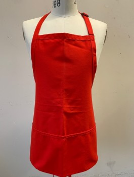 FAME, Red, Poly/Cotton, Solid, Twill, Short Length, 3 Pockets/Compartments, Adjustable Strap at Neck, Self Ties at Waist
