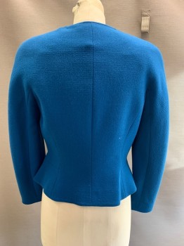 Womens, Suit, Jacket, MATTIOLO, Teal Blue, Wool, Solid, 34, Blazer, Button Front, Single Breasted, Crew Neck, Top Pockets,