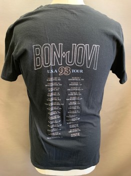Mens, T-shirt, BAND MERCH, Black, Cotton, L, Short Sleeves, Crew Neck, Bon Jovi USA 1993 Tour