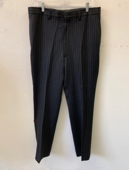 Mens, 1930s Vintage, Suit, Pants, N/L MTO, Espresso Brown, Lt Brown, Wool, Stripes - Pin, I:32, W:36, Flat Front, Zip Fly, 4 Pockets, Belt Loops, Suspender Buttons at Inside Waistband, Made To Order,