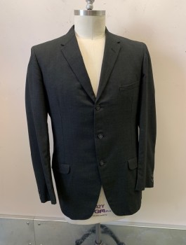 Mens, 1960s Vintage, Suit, Jacket, SCHEURELL CLOTHING, Dk Olive Grn, Wool, 2 Color Weave, 34/34, 42L, Single Breasted, 3 Buttons, Notched Lapel, 3 Pockets, 1 Back Vent, Olive and Black Weave