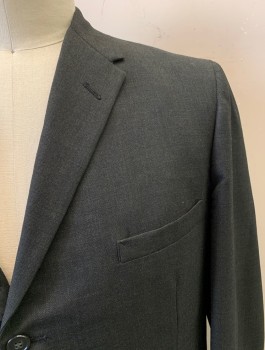 Mens, 1960s Vintage, Suit, Jacket, SCHEURELL CLOTHING, Dk Olive Grn, Wool, 2 Color Weave, 34/34, 42L, Single Breasted, 3 Buttons, Notched Lapel, 3 Pockets, 1 Back Vent, Olive and Black Weave
