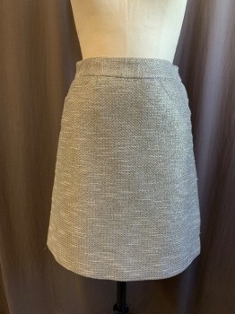 Womens, Skirt, Knee Length, KATE SPADE, Silver, White, Cotton, Polyamide, Tweed, 4, 1.5" Waistband, 2 Slit Diagonal Pockets Stitched Down, Zip Back