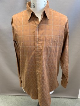 Mens, Shirt, RALPH LAUREN, Brown, Tan Brown, Blue-Gray, Cotton, Grid , Stripes, 34, 16 .5, 35, L/S Collar Button Down Shirt 1 Pocket