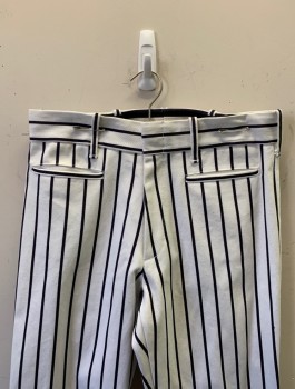 JONATHAN A. LOGAN, White, Black, Cotton, Stripes - Vertical , Twill, Flat Front, Boot Cut, Zip Fly, 2 Welt Pockets at Front Hips, Belt Loops, MULTIPLES
