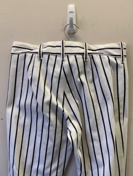Mens, Pants, JONATHAN A. LOGAN, White, Black, Cotton, Stripes - Vertical , Ins:33, W:34, Twill, Flat Front, Boot Cut, Zip Fly, 2 Welt Pockets at Front Hips, Belt Loops, MULTIPLES