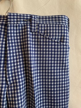 Mens, Pants, HAGGAR, Navy Blue, White, Polyester, Gingham, 32/28, Top Pockets, Zip Front, F.F,  2 Welt Pockets at Back