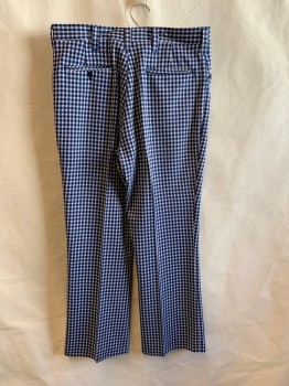 Mens, Pants, HAGGAR, Navy Blue, White, Polyester, Gingham, 32/28, Top Pockets, Zip Front, F.F,  2 Welt Pockets at Back
