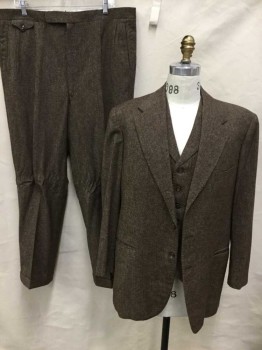 PAUL CHANG'S , Brown, Cream, Red, Wool, Tweed, Single Breasted, Notched Lapel, 3 Buttons,  3 Pockets, Brown Silk Lining W/Self Diamond Pattern, Made To Order