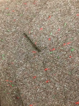 PAUL CHANG'S , Brown, Cream, Red, Wool, Tweed, Single Breasted, Notched Lapel, 3 Buttons,  3 Pockets, Brown Silk Lining W/Self Diamond Pattern, Made To Order