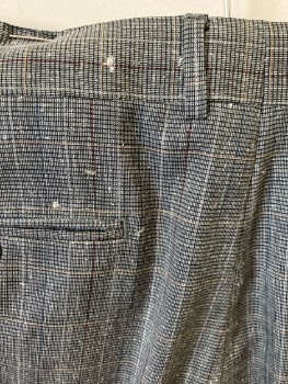 Mens, Slacks, LOUIS RAPHAEL, 33/27, Lt Gray & Black Woven with Burgundy Teal Green Lt Gray & Gold Windowpane , Pleated, 2 Slant Pkts, 2 Welt Pocket In Back, Cuffed, *small Holes Throughout