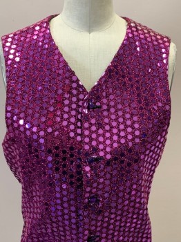 Womens, Vest, NO LABEL, Magenta Pink, Polyester, Dots, Speckled, B32, Sleeveless, V Neck, B.F., Made To Order,