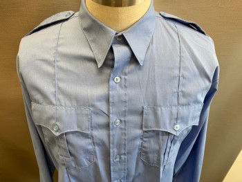 Mens, Fire/Police Shirt, FLYING CROSS, Lt Blue, Poly/Cotton, Solid, 35, 17.5, Long Sleeves, Button Front, Collar Attached, Epaulets, 2 Pockets,