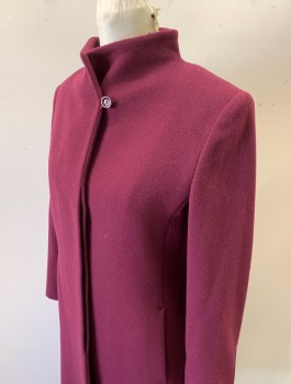 Womens, Coat, CINZIA ROCCA, Red Burgundy, Wool, Cashmere, Solid, Sz.4, Felt, Single Breasted, 4 Buttons at Front, Funnel Neck, 2 Side Pockets Along Princess Seams, Lightly Padded Shoulders, Above Knee Length