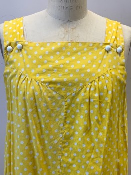 SMART TIME, Yellow, White, Cotton, Polka Dots, Sleeveless, Buttoned Shoulder Strap, Squared Neckline, Top Pockets,